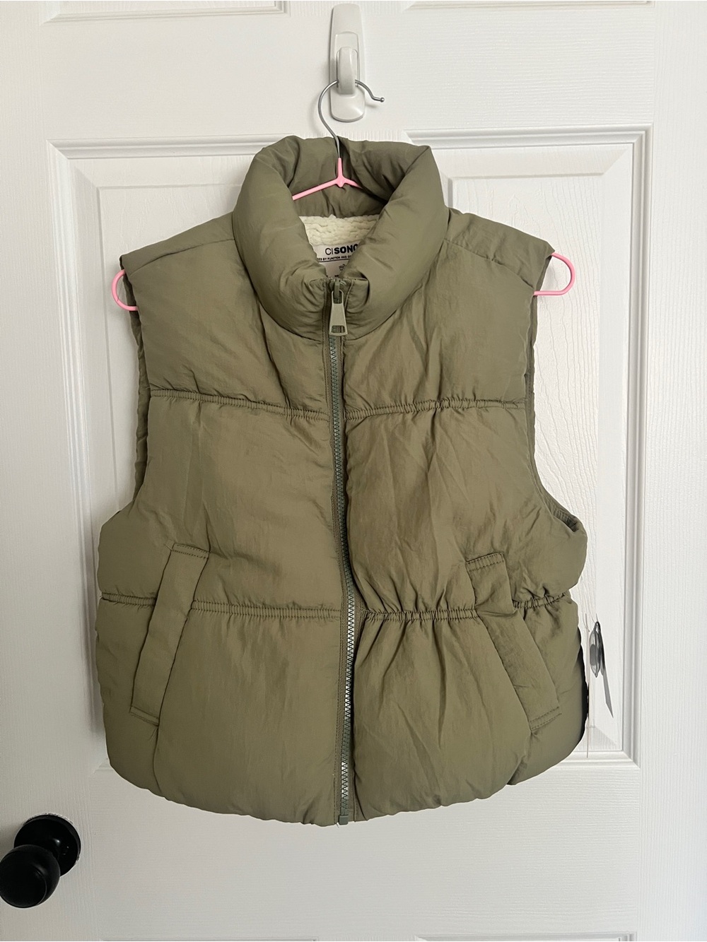 Ci Sono Cropped Olive Green Puffer Vest - Warm Sleeveless Jacket